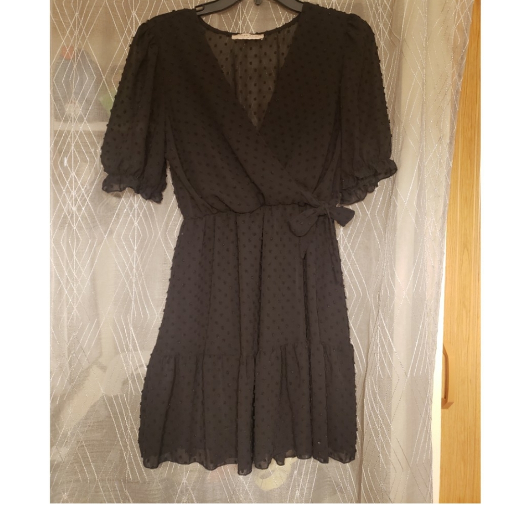 Black Faux Wrap Dress